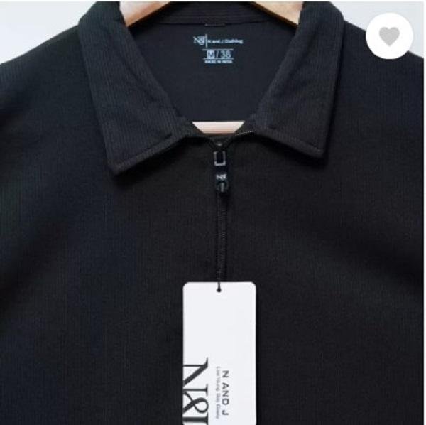 Men Cotton Plain Polo T-Shirt Black Round Neck