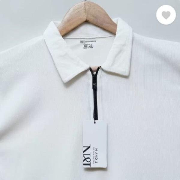 Men Cotton Plain Polo T-Shirt White Round Neck